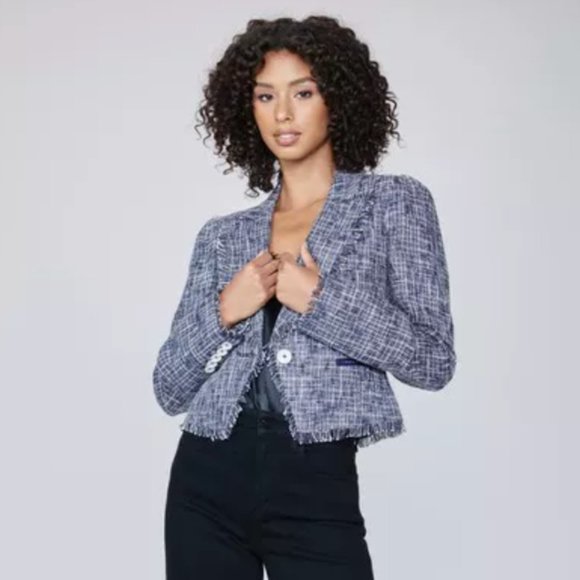 PAIGE Blue Tweed Blazer with Structured Shoulders - Picture 1 of 3